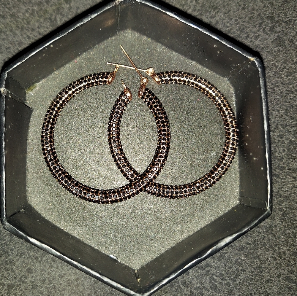 Luv AJ Pave black and rose gold hoops